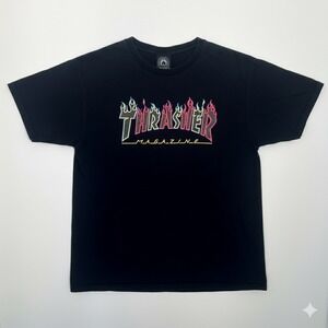 Thrasher Neon Double Flames T Shirt Black L